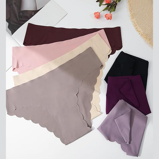 Seamless Underwear for Women No Show Bikini Scallop Trim Invisibles Panties