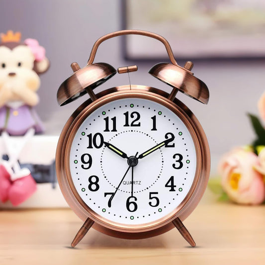 Alarm Clock Twin Bell Metal Frame With Light ( Copper )