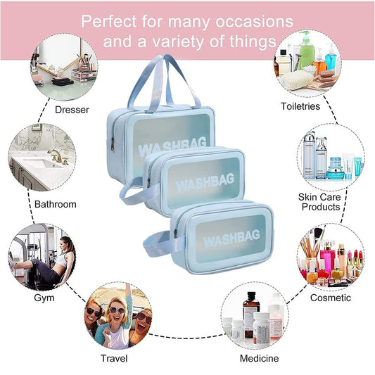 Pvc Cosmetic Pouch Make Up Wash Bag Set Of 3