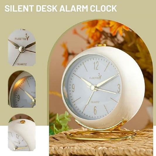 Round Desk Loud Alarm Silent Non-Ticking Clock ( White )