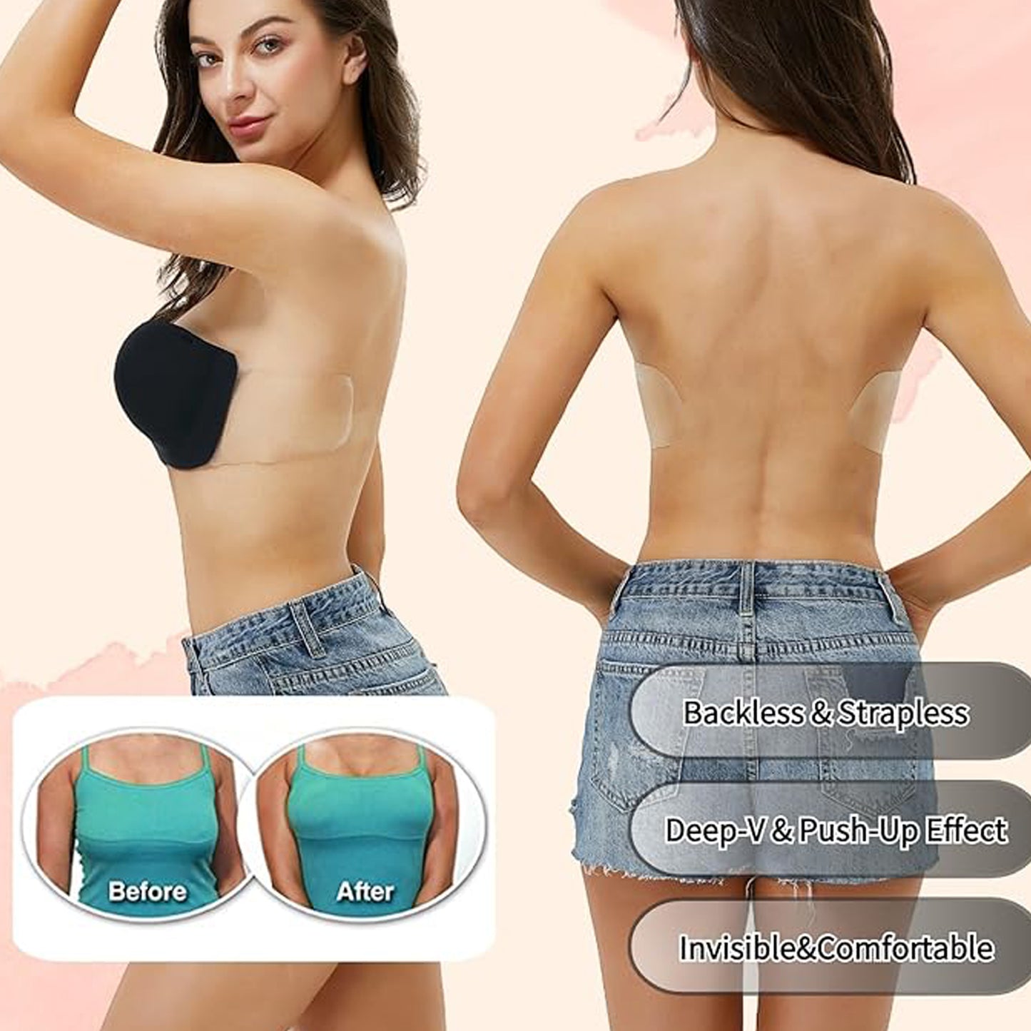 Stick-On Strapless Push-Up Adhesive Bra For Women
