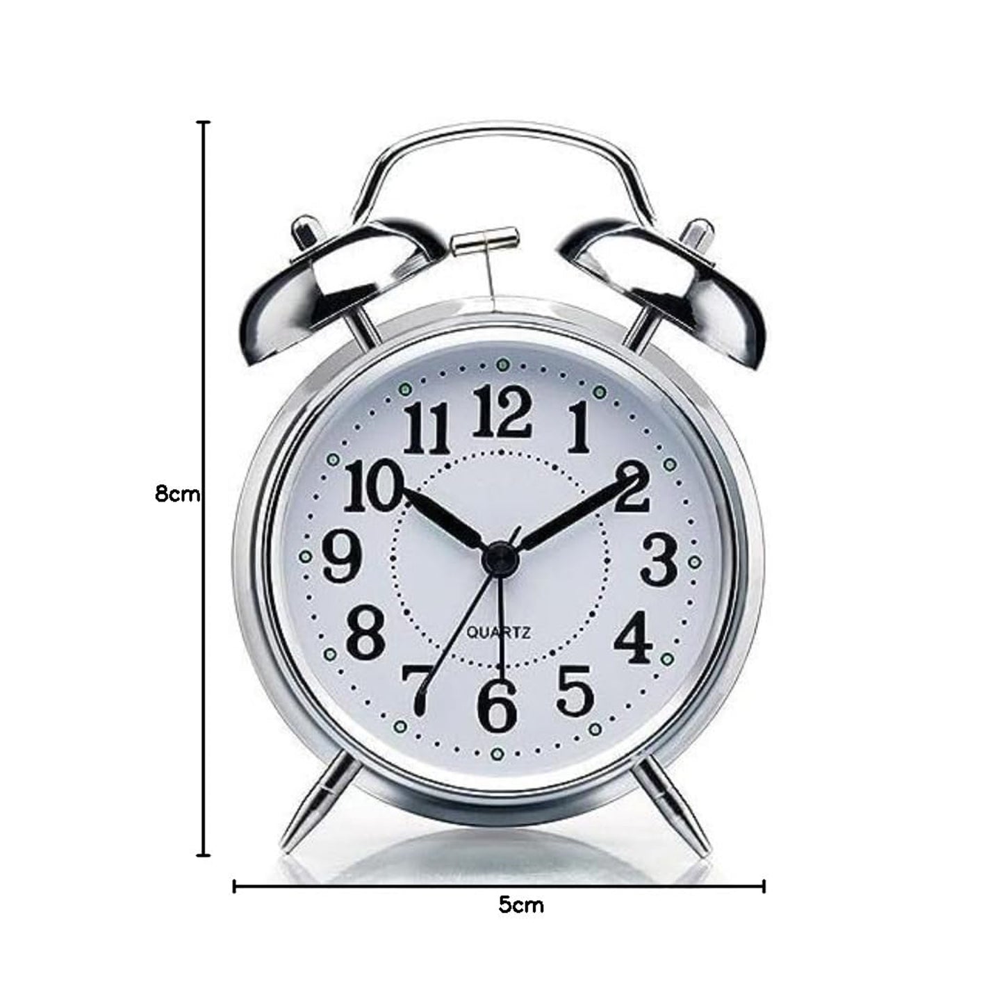 Alarm Clock Twin Bell Metal Frame With Light (Silver)
