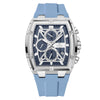Men's Quartz Chronograph Silicone Watch – Silver Case, Blue Dial