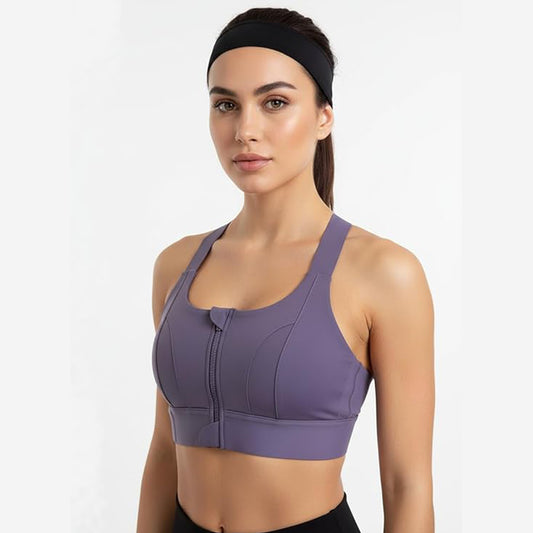 Women Polyester Spandex High Impact Front Zip Sports Bra
