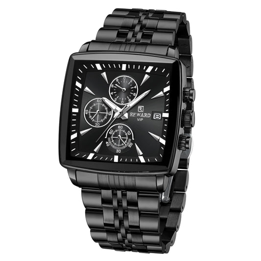 Reward Black Multi-Function Men's Square Quartz Watch