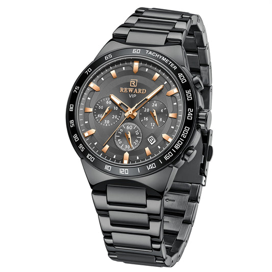 Men's Chronograph Quartz Watch – Gunmetal & Black Edition