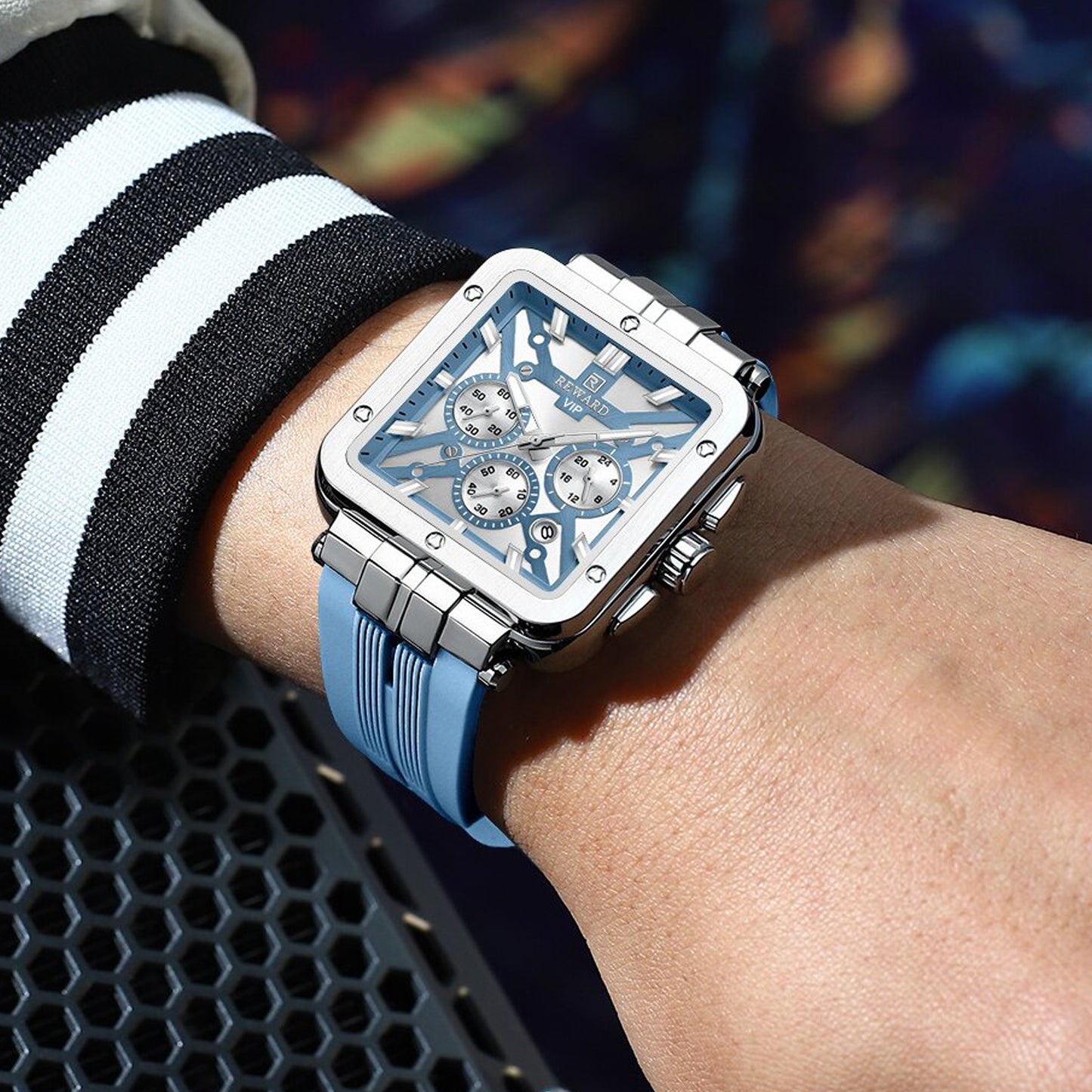 Reward VIP New Edition Chronograph Men’s Quartz Watch – Sky Blue Sqare Dial