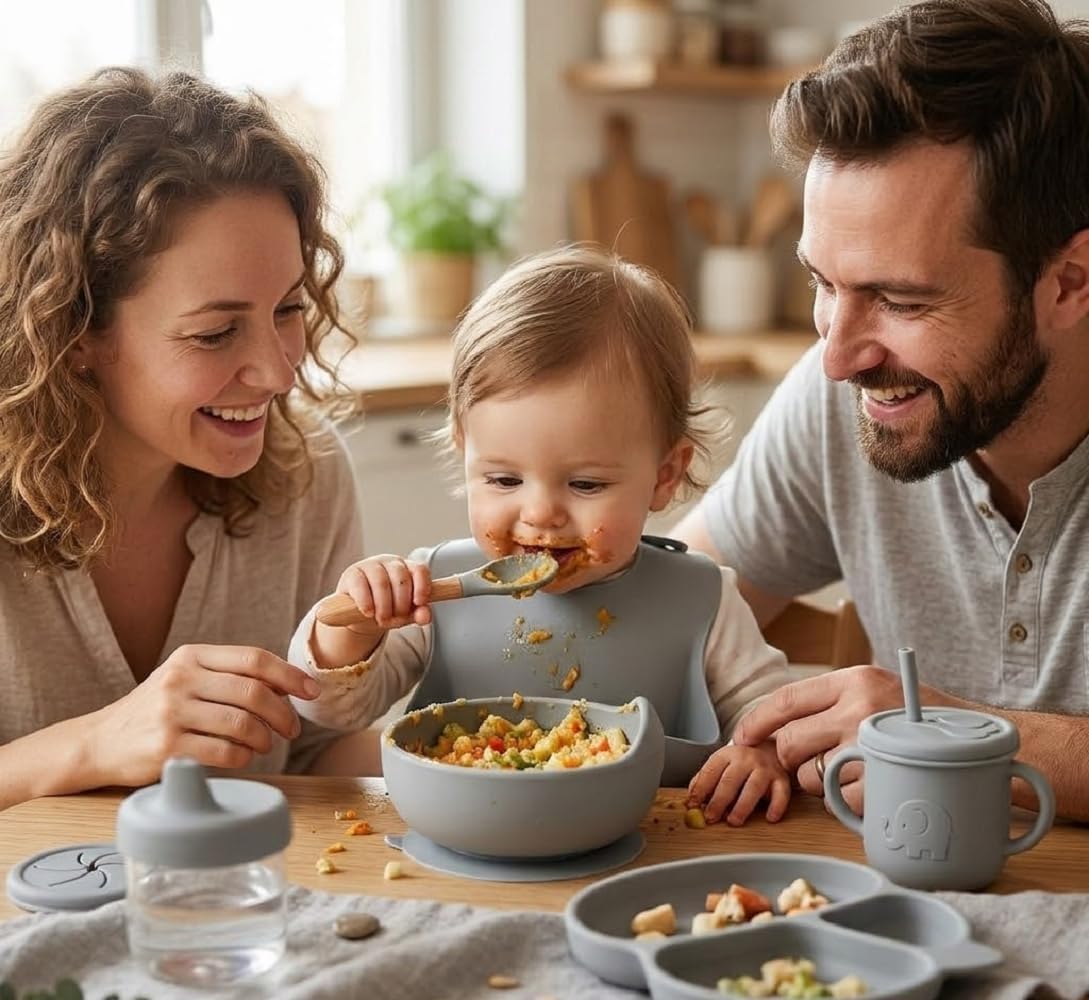Cat Design Silicone Baby Feeding Set