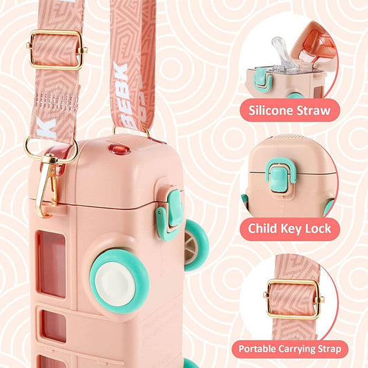 School Bus Theme Water Bottle, Kids Toys, Cute Water Bottle With Strap
