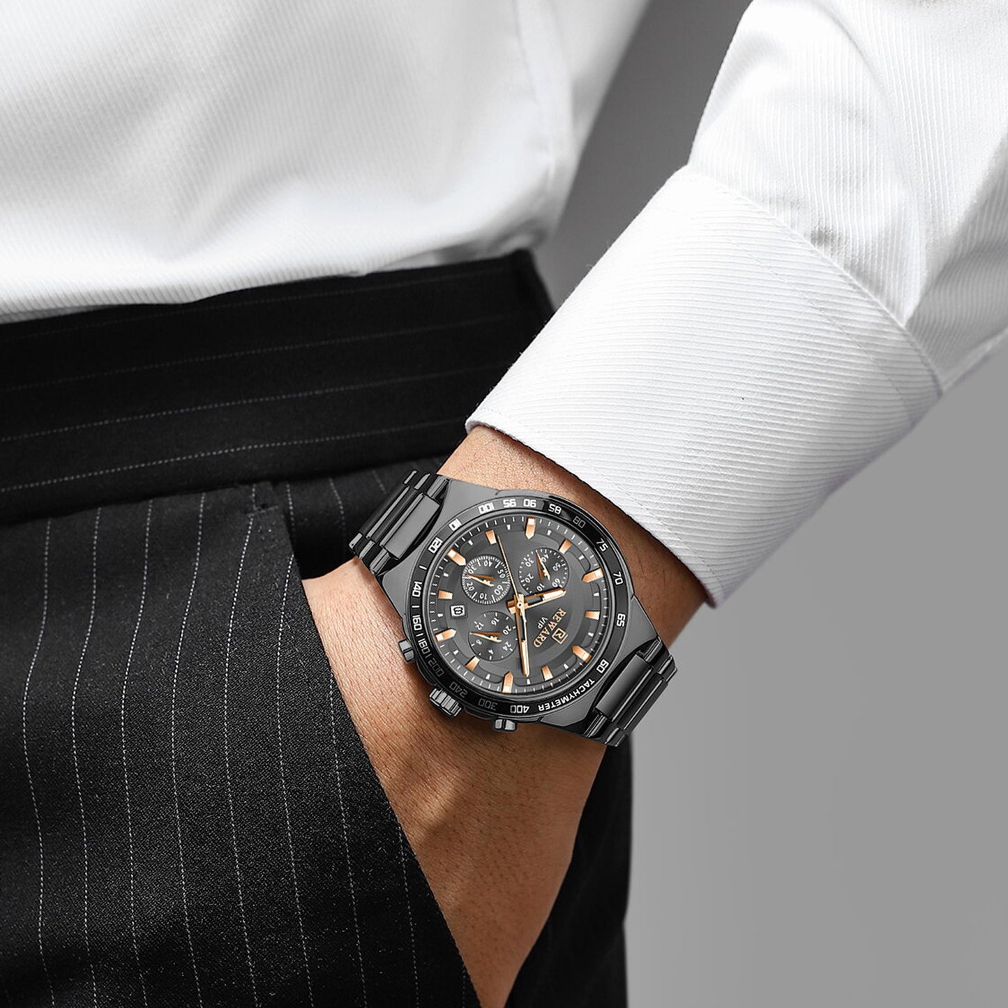 Men's Chronograph Quartz Watch – Gunmetal & Black Edition
