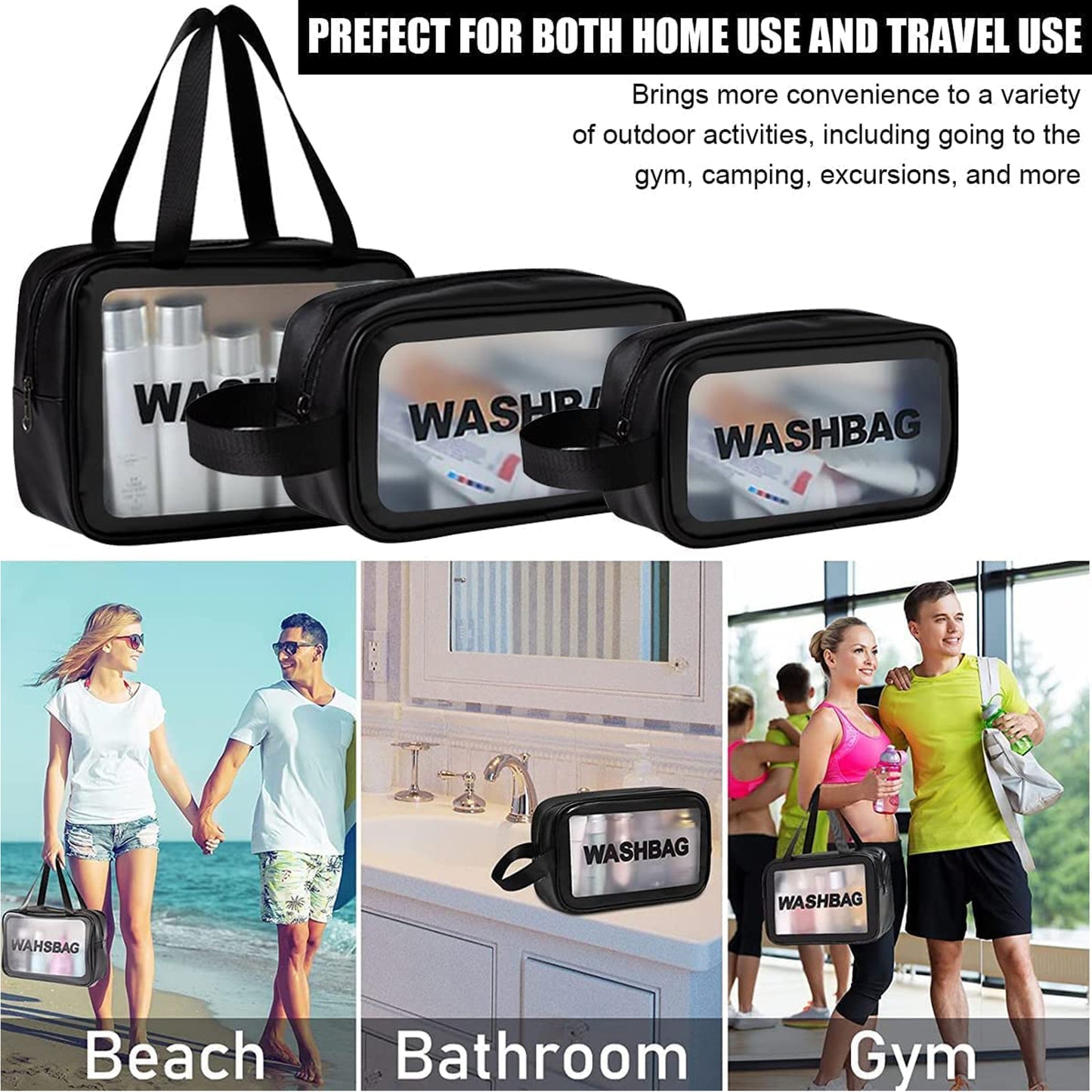 Pvc Cosmetic Pouch Make Up Wash Bag Set Of 3