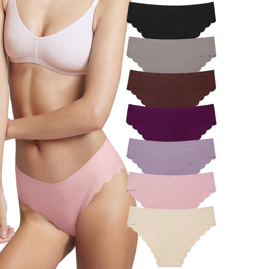 Seamless Underwear for Women No Show Bikini Scallop Trim Invisibles Panties