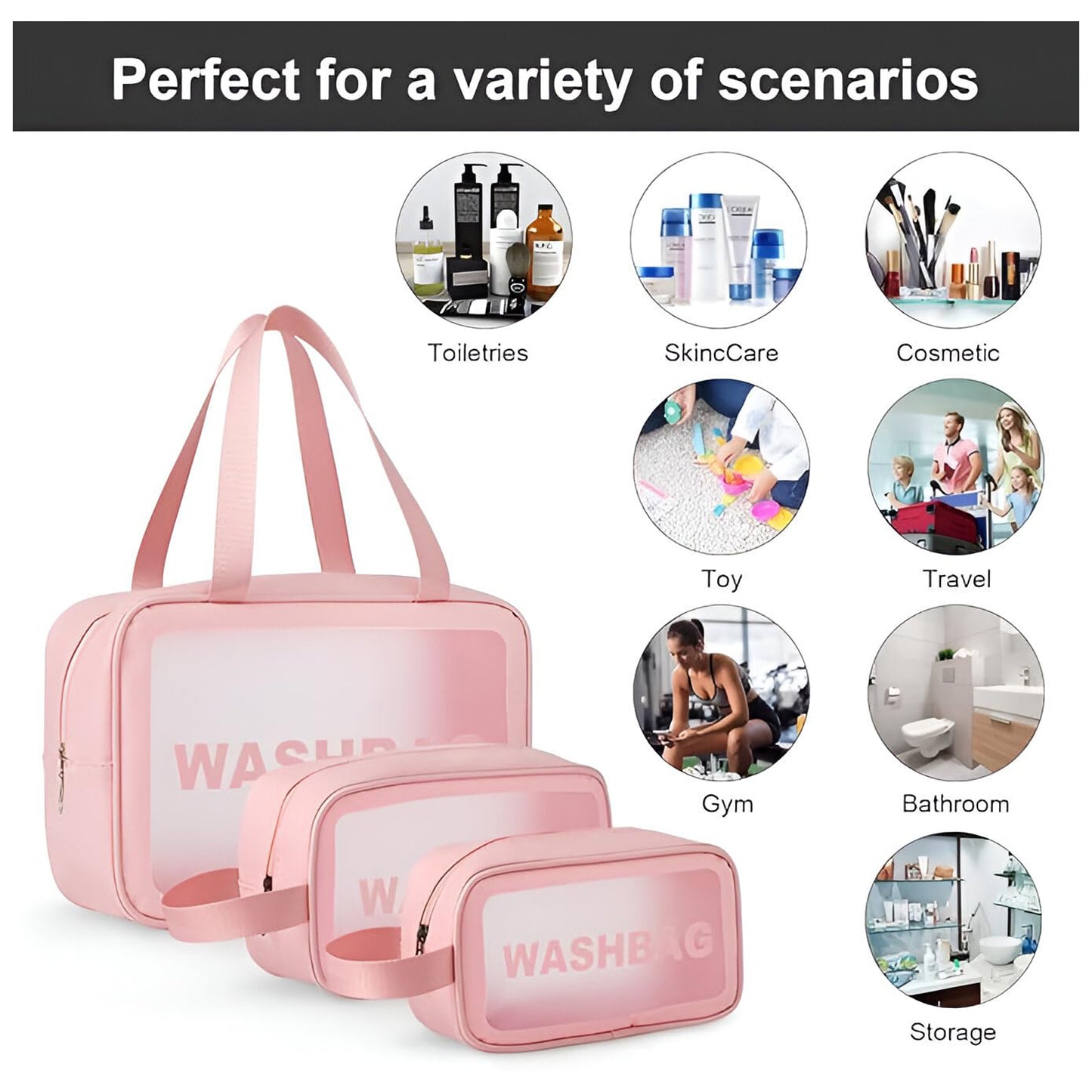 Pvc Cosmetic Pouch Make Up Wash Bag Set Of 3