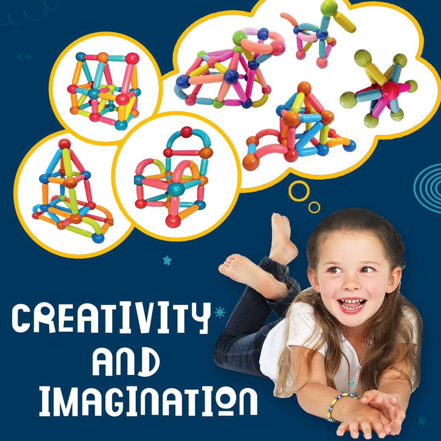 Magnetic Sticks Building Blocks Kids Toys (64 Pcs Sticks-Ball)