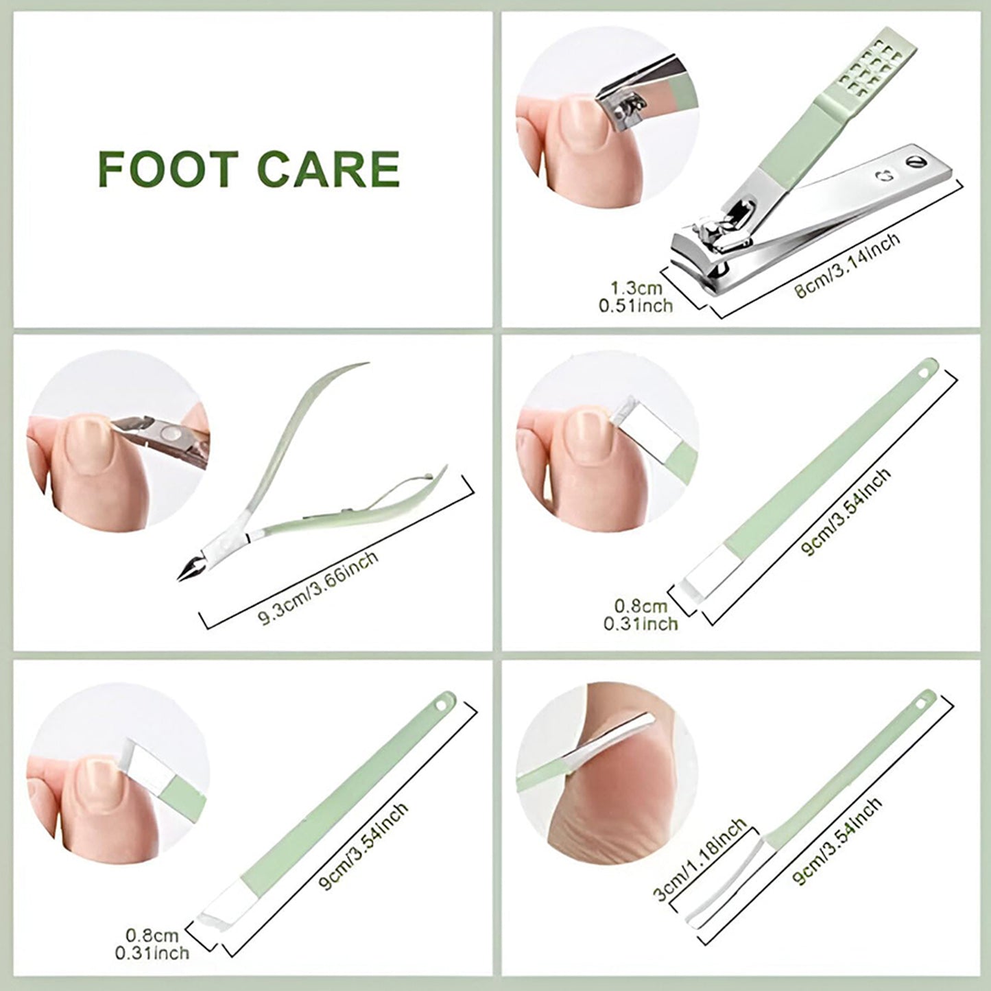 16 In 1 Stainless Steel Manicure Set – Green