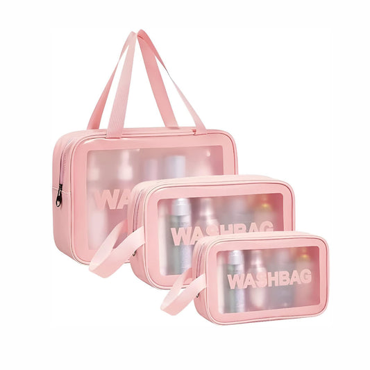 Pvc Cosmetic Pouch Make Up Wash Bag Set Of 3
