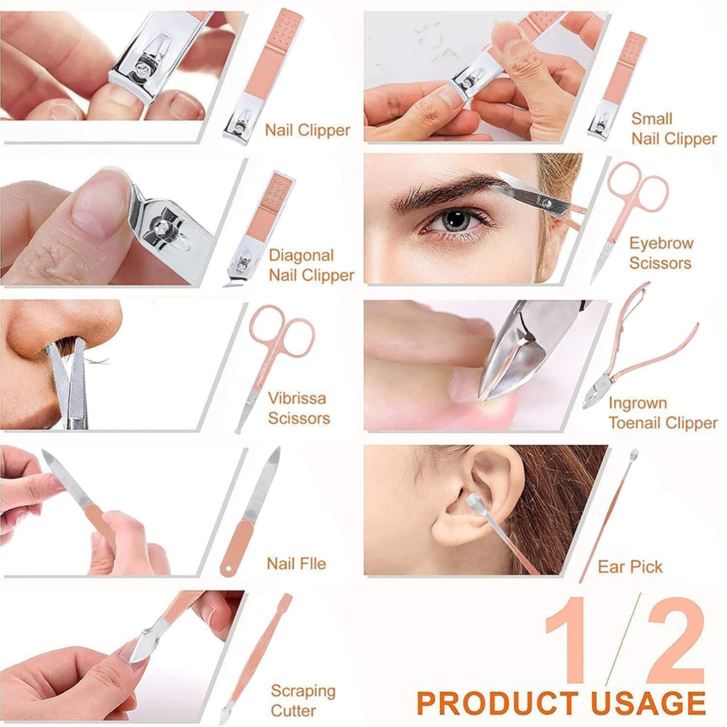16 In 1 Stainless Steel Manicure Set – Pink