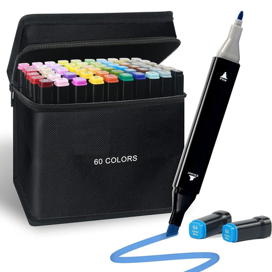 Dual Tip Colorful Art Markers Sketch Pens 60 Colours With Carrying Case
