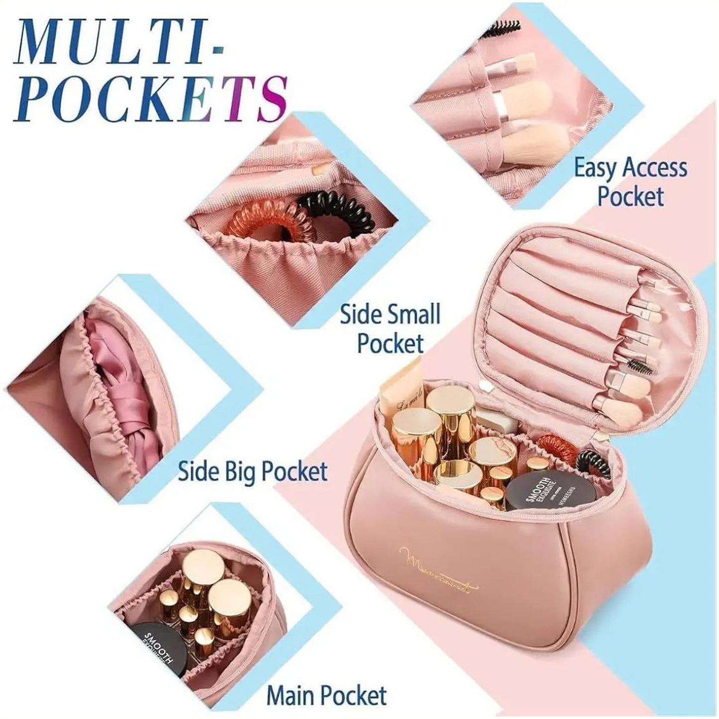 Portable Leather Cosmetic Storage Bag With Handle
