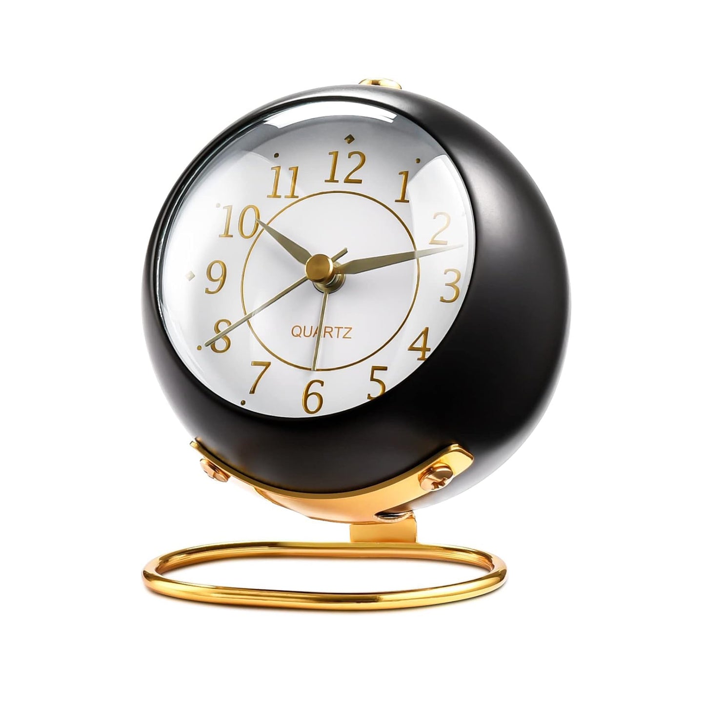 Round Desk Loud Alarm Silent Non-Ticking Clock (Black)