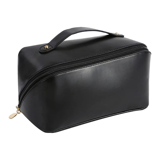 Makeup Cosmetic Bag For Women Wide Opening Cosmetic Case ( Black )