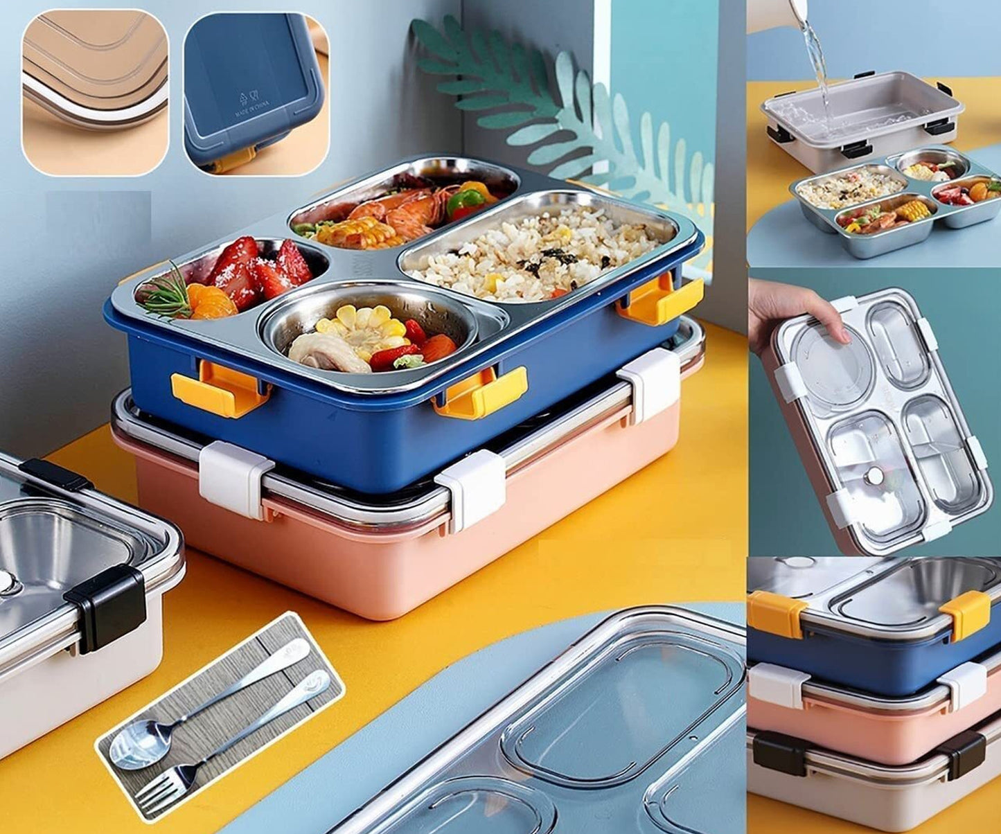 4-Compartment Stainless Steel Lunch Box
