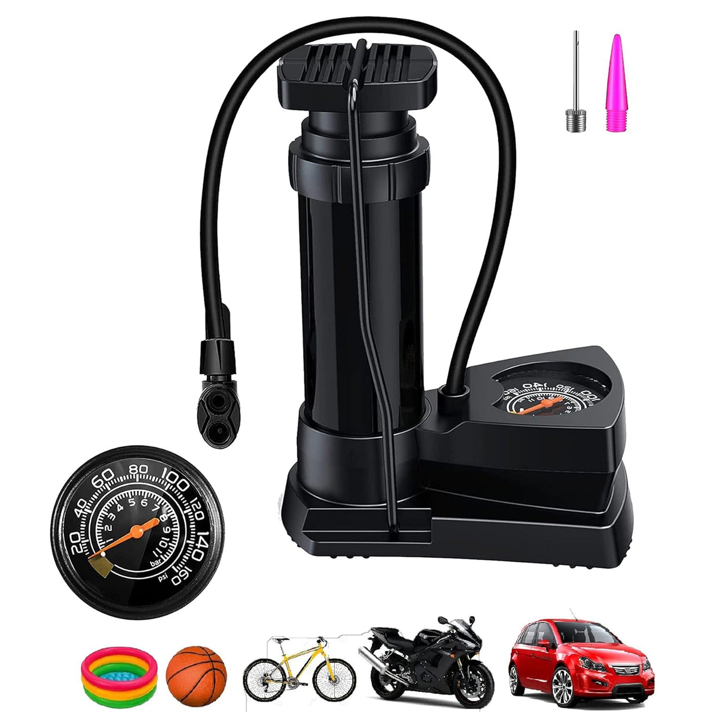 Portable Foot Air Pump With Pressure Gauge