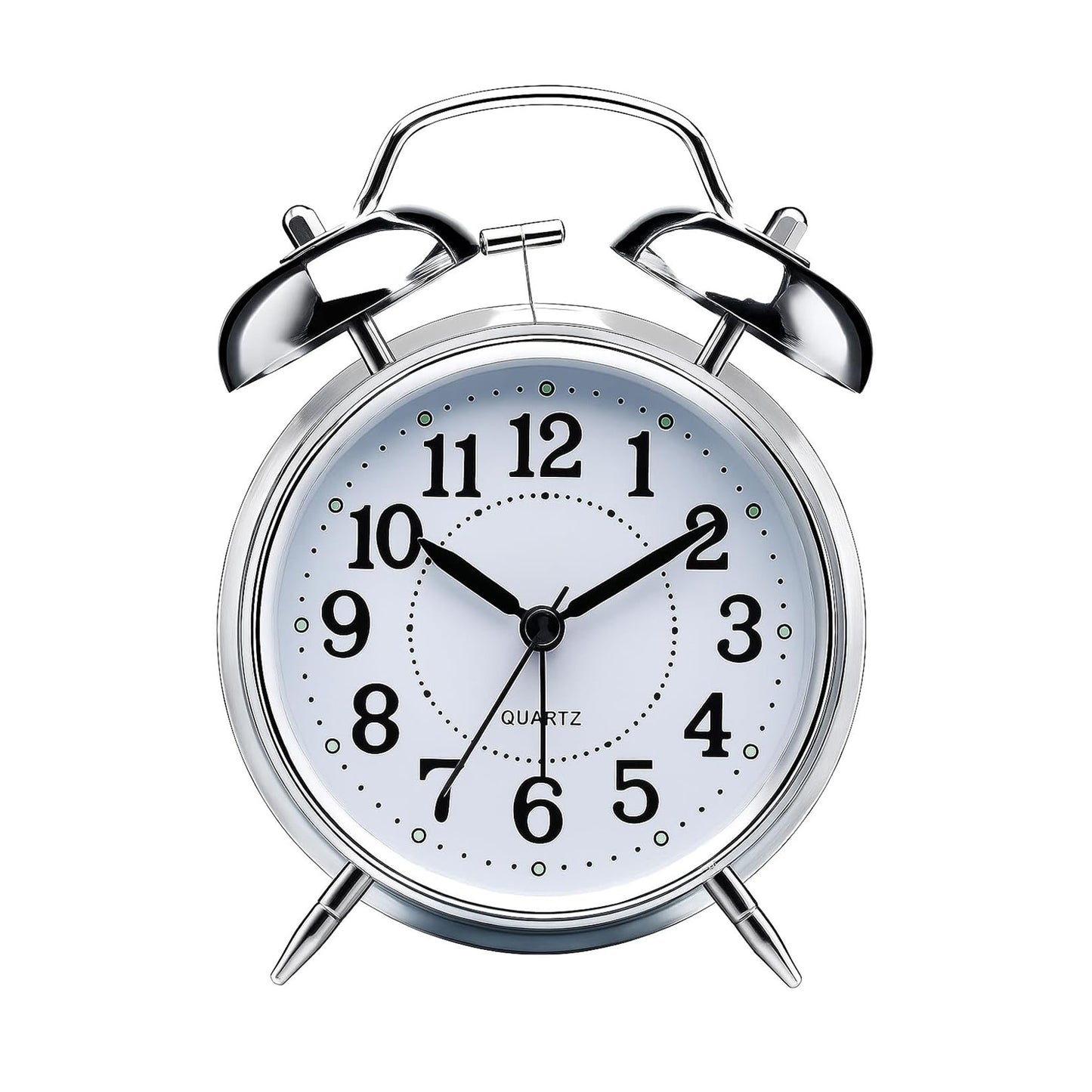 Alarm Clock Twin Bell Metal Frame With Light (Silver)
