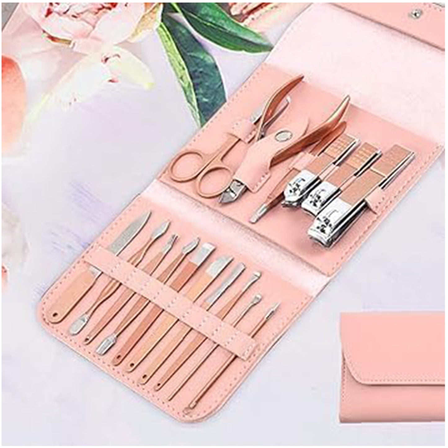 16 In 1 Stainless Steel Manicure Set – Pink