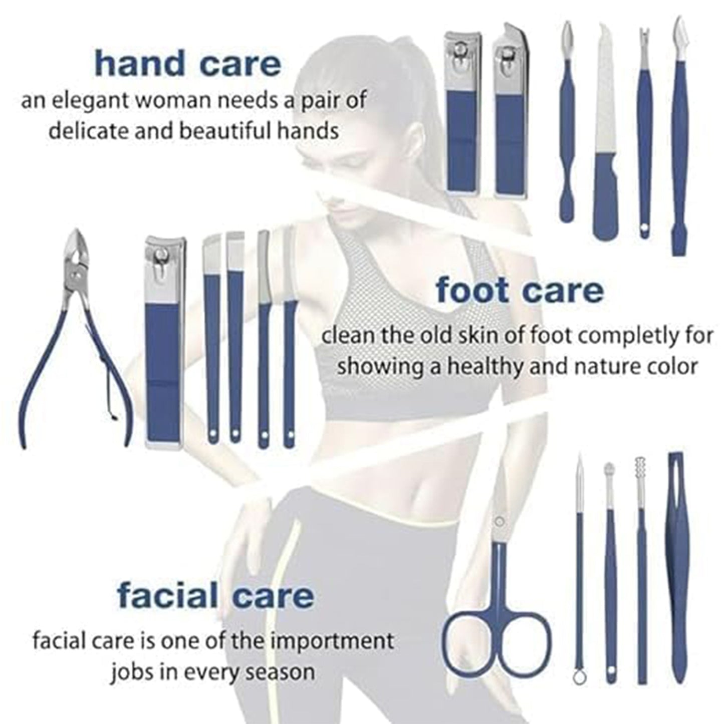 16 In 1 Stainless Steel Manicure Set - Blue