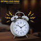 Alarm Clock Twin Bell Metal Frame With Light (Silver)