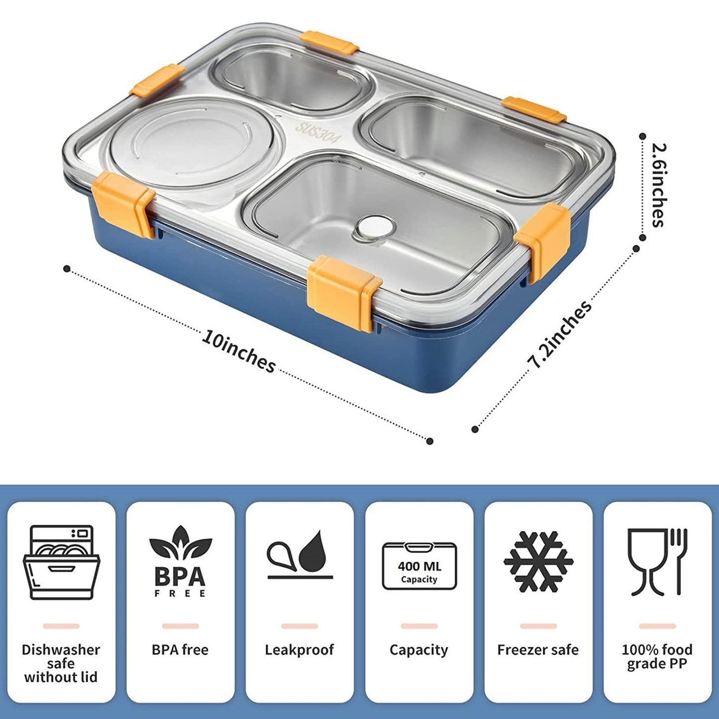 4-Compartment Stainless Steel Lunch Box