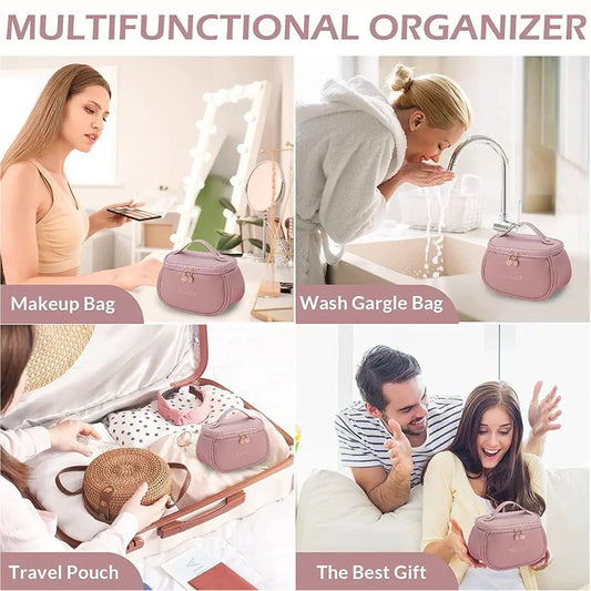 Portable Leather Cosmetic Storage Bag With Handle
