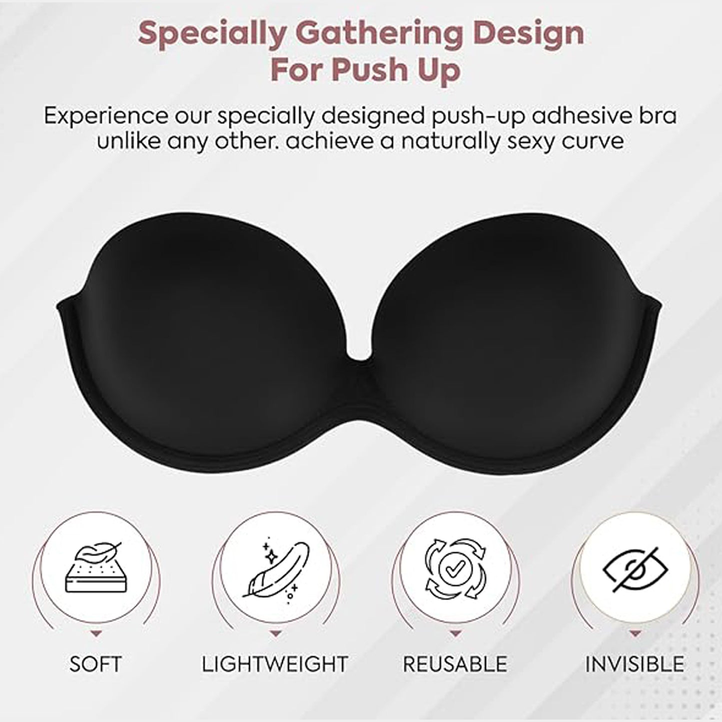 Stick-On Strapless Push-Up Adhesive Bra For Women