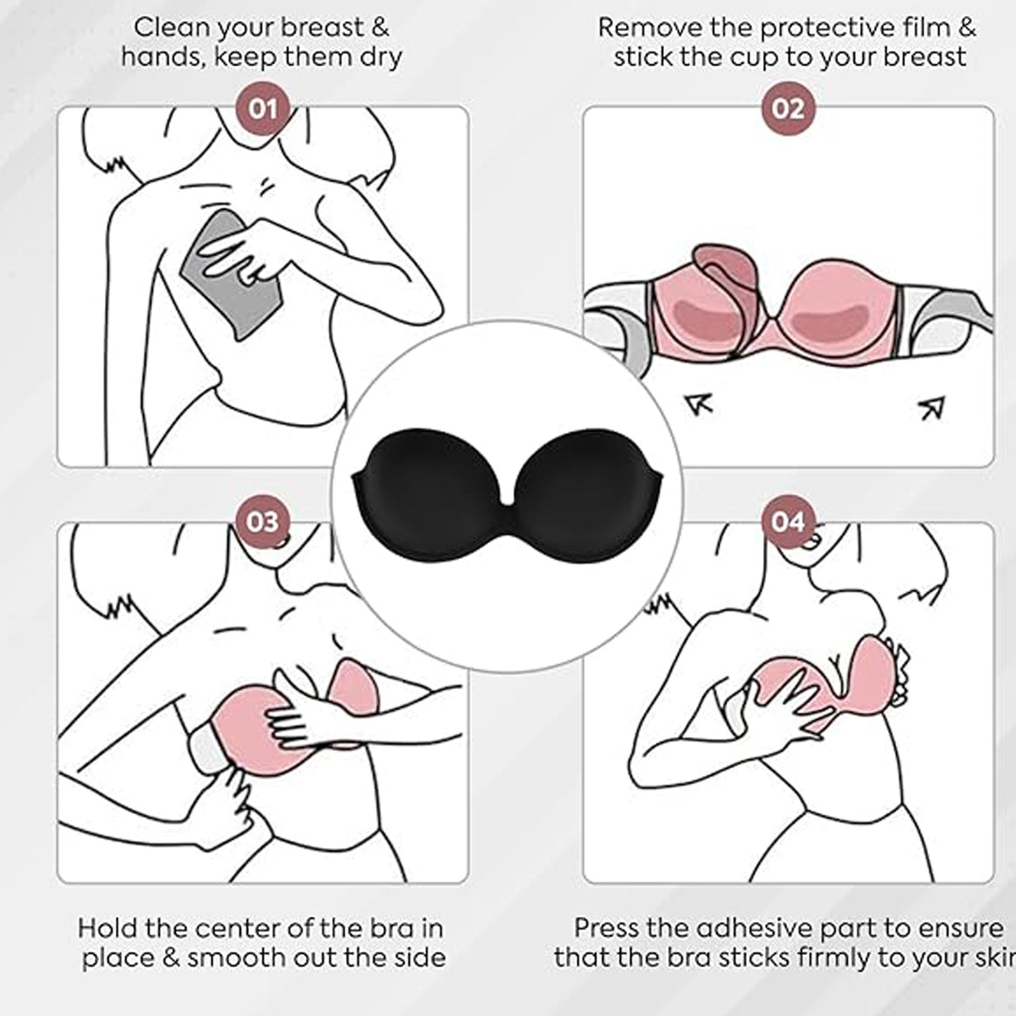 Stick-On Strapless Push-Up Adhesive Bra For Women