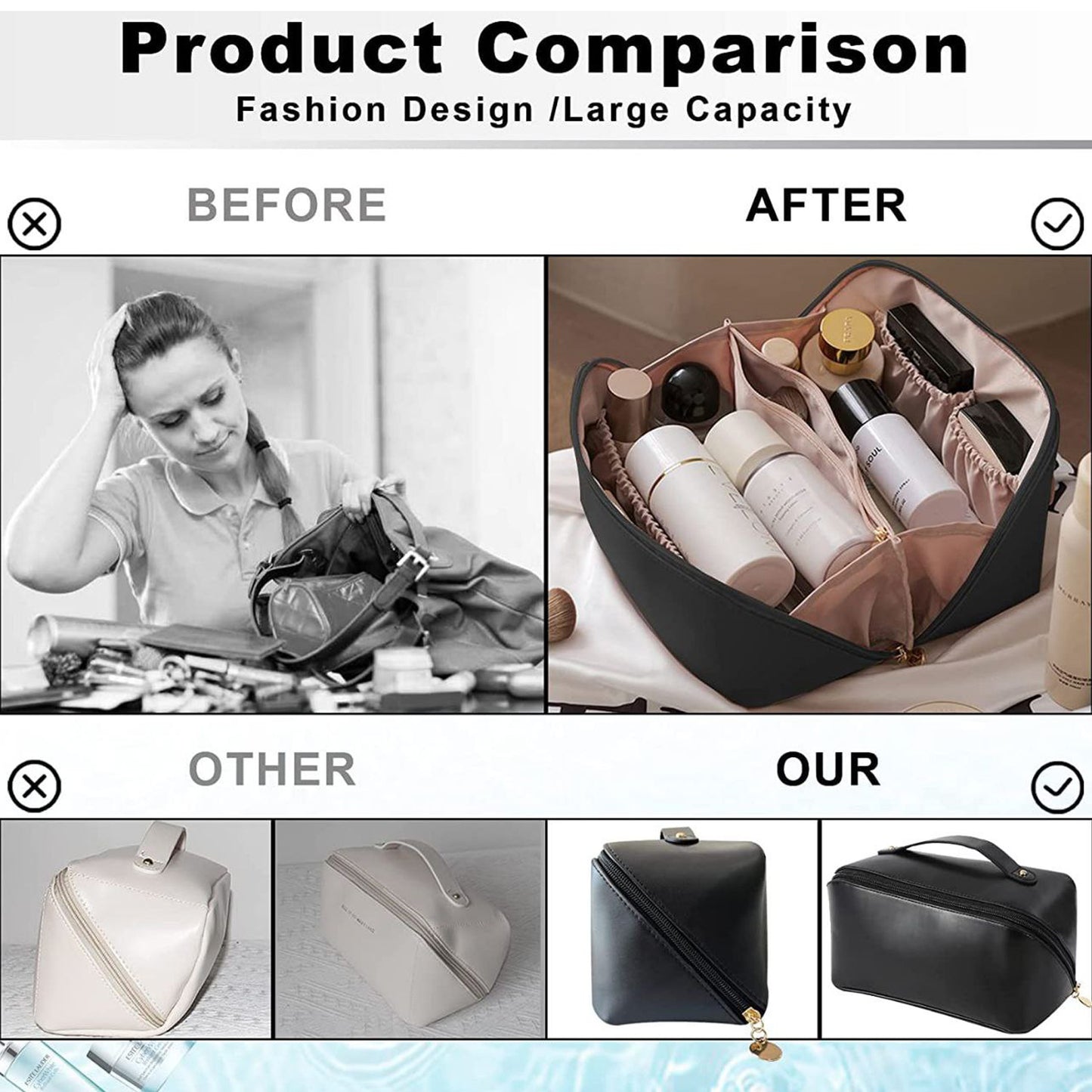 Makeup Cosmetic Bag For Women Wide Opening Cosmetic Case