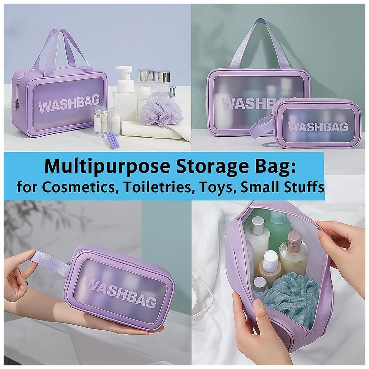 Pvc Cosmetic Pouch Make Up Wash Bag Set Of 3