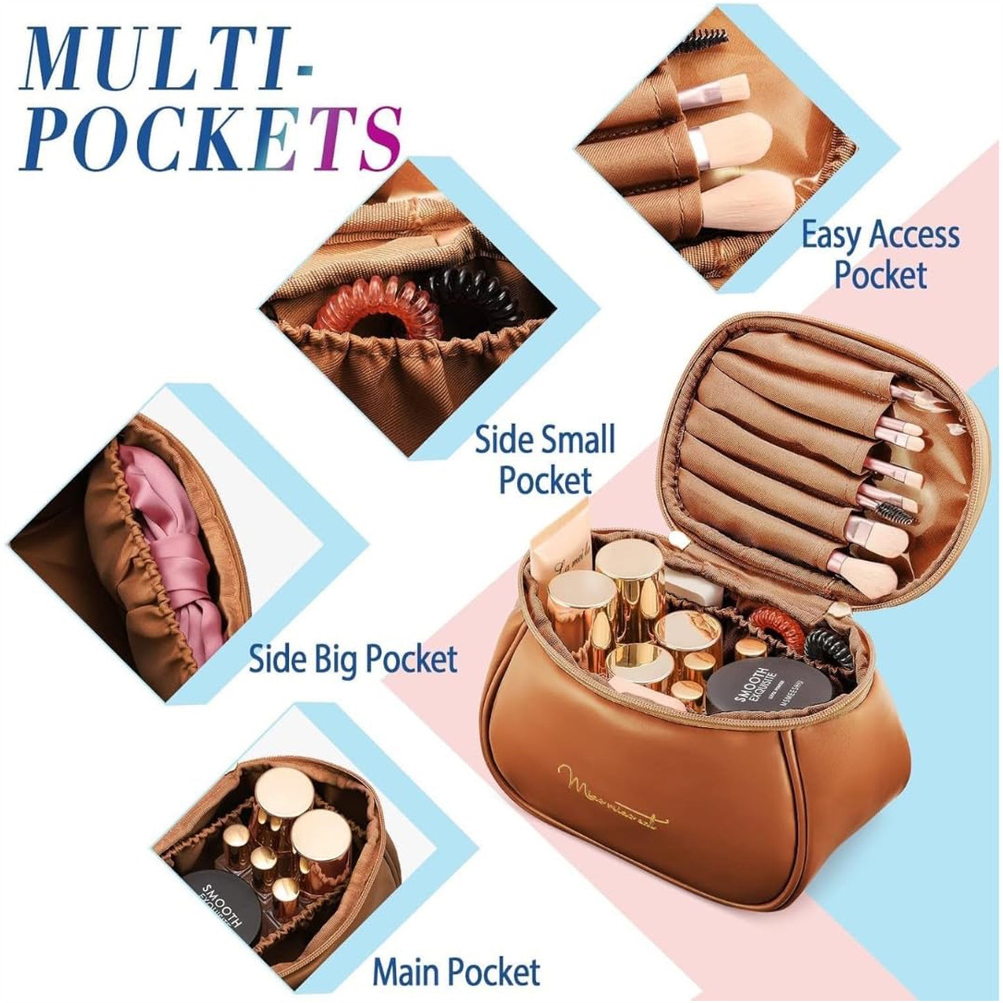 Women's Makeup Bag Portable Leather Storage Bags With Handle