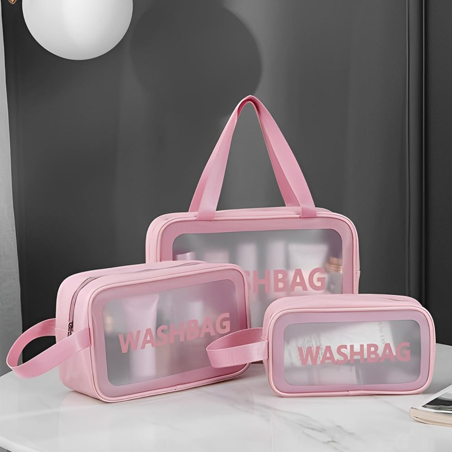 Pvc Cosmetic Pouch Make Up Wash Bag Set Of 3