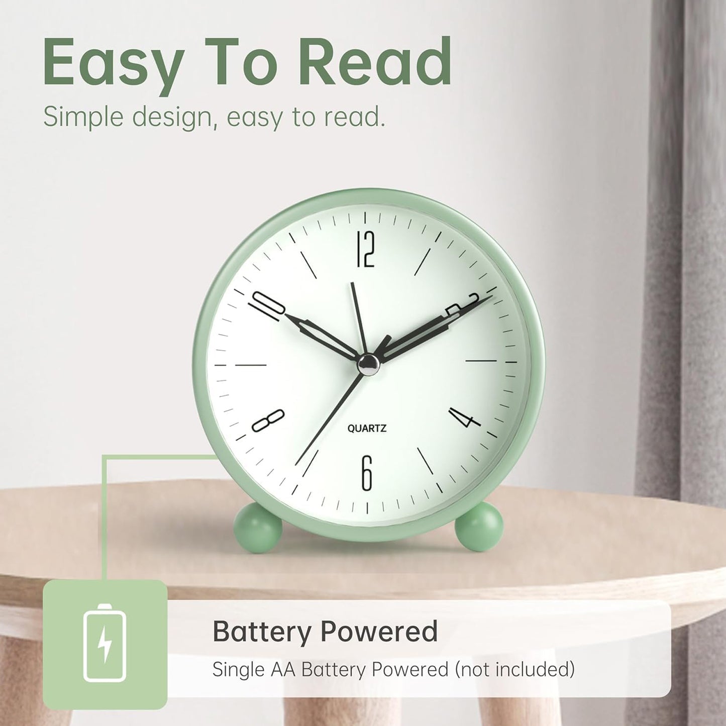 Twin Bell Table Clock With Night Back Light (Green)