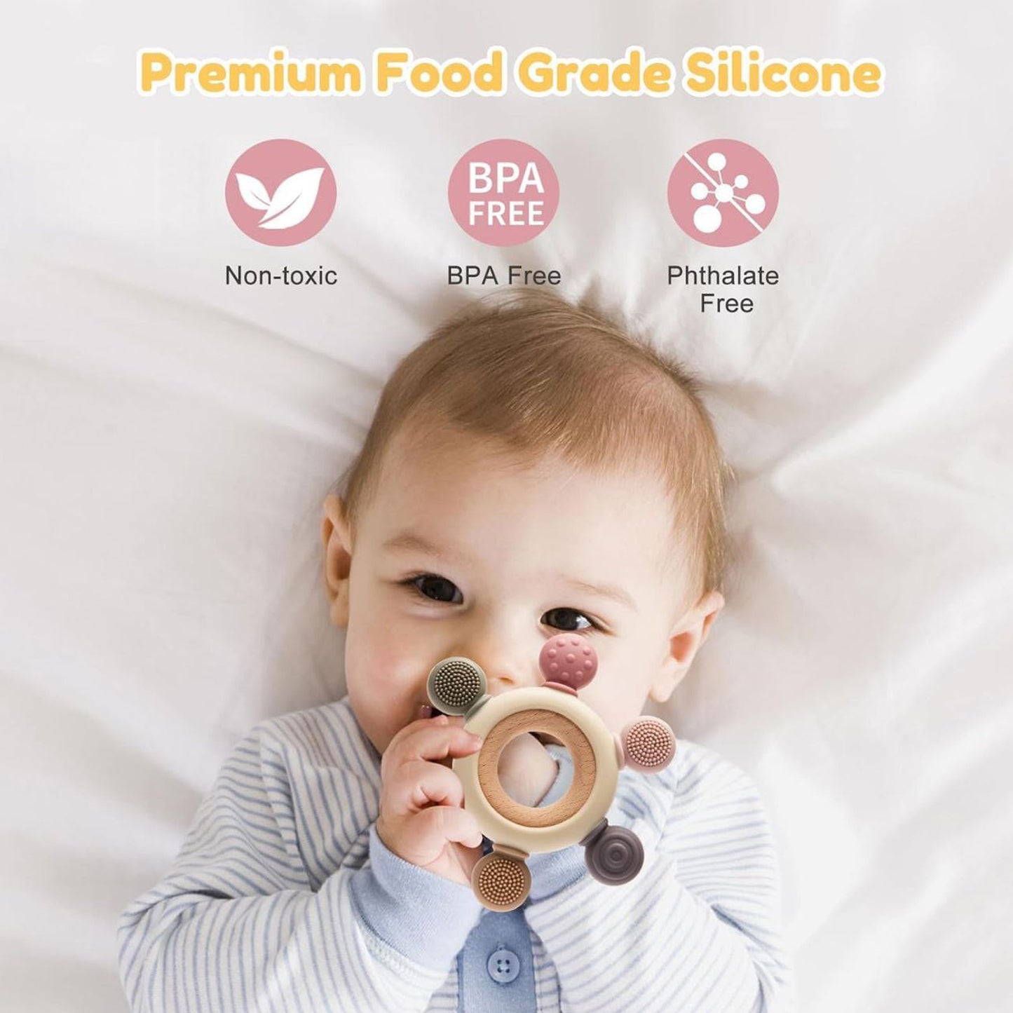 Wooden & Silicone Baby Teether BPA Free