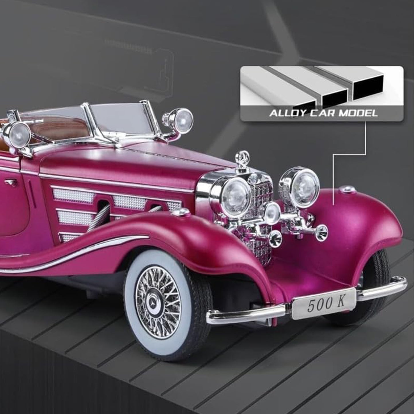 Mercedes Benz 500K 1:18 Diecast Scale Model Car Pink