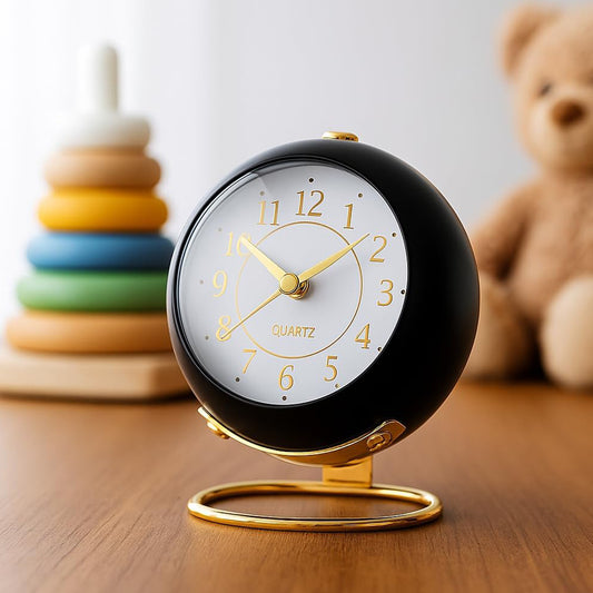 Round Desk Loud Alarm Silent Non-Ticking Clock ( Black )