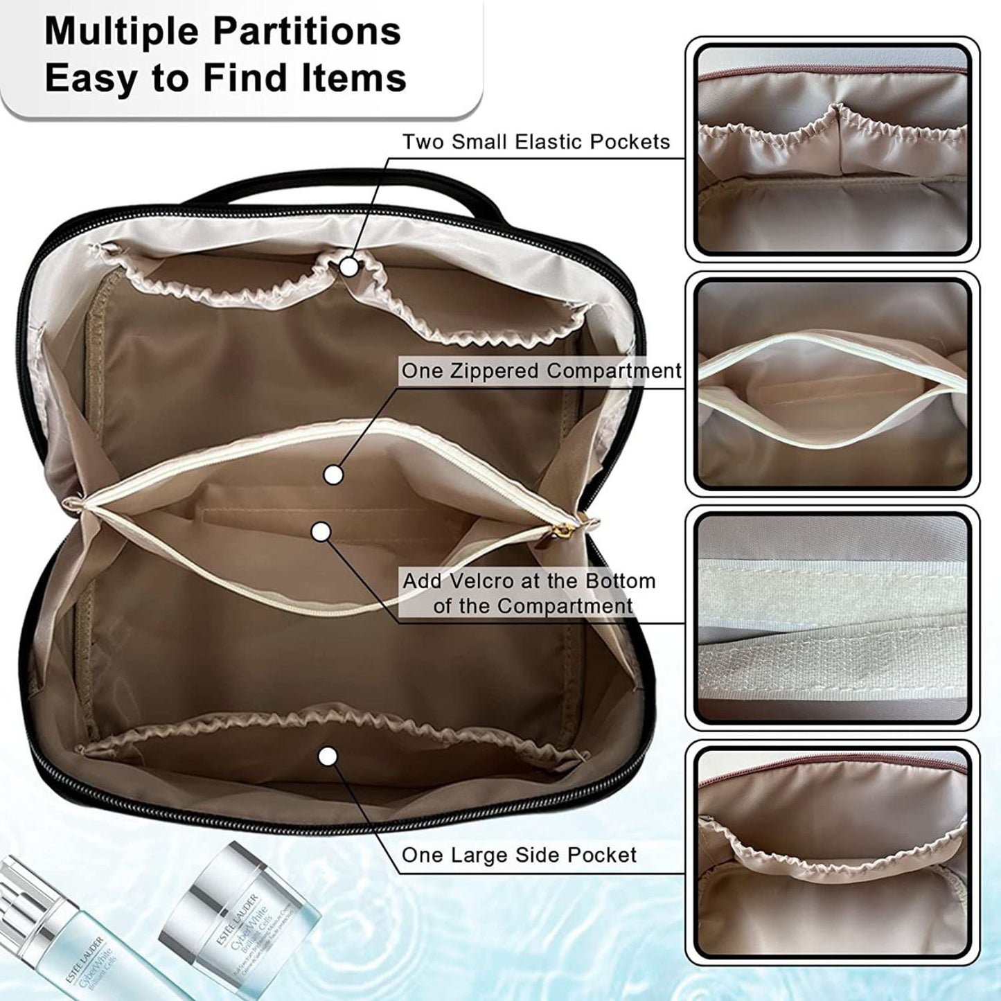 Makeup Cosmetic Bag For Women Wide Opening Cosmetic Case