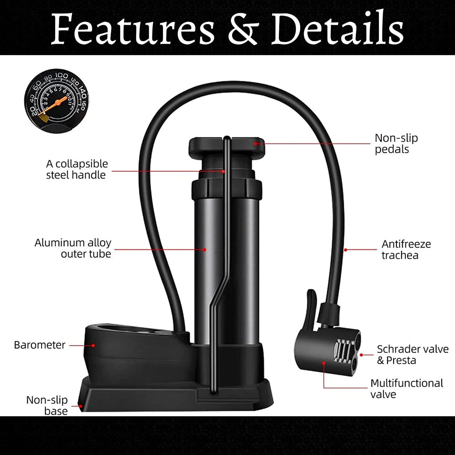 Portable Foot Air Pump With Pressure Gauge