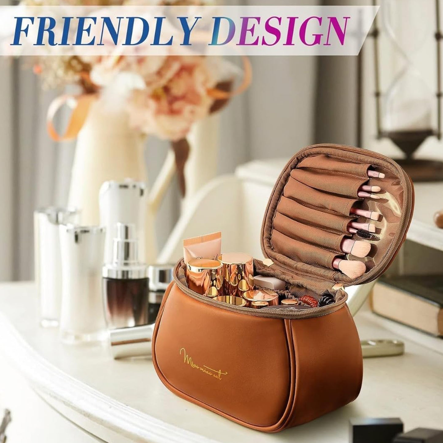 Women's Makeup Bag Portable Leather Storage Bags With Handle