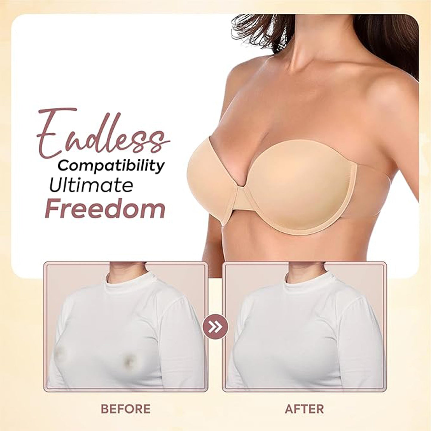 Push Up Deep U-Shaped Silicone Sticky Invisible Bra ( Strapless )