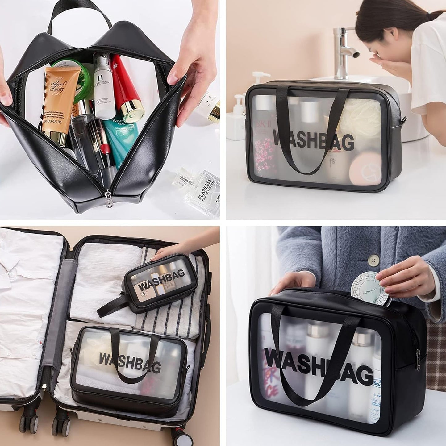 Pvc Cosmetic Pouch Make Up Wash Bag Set Of 3