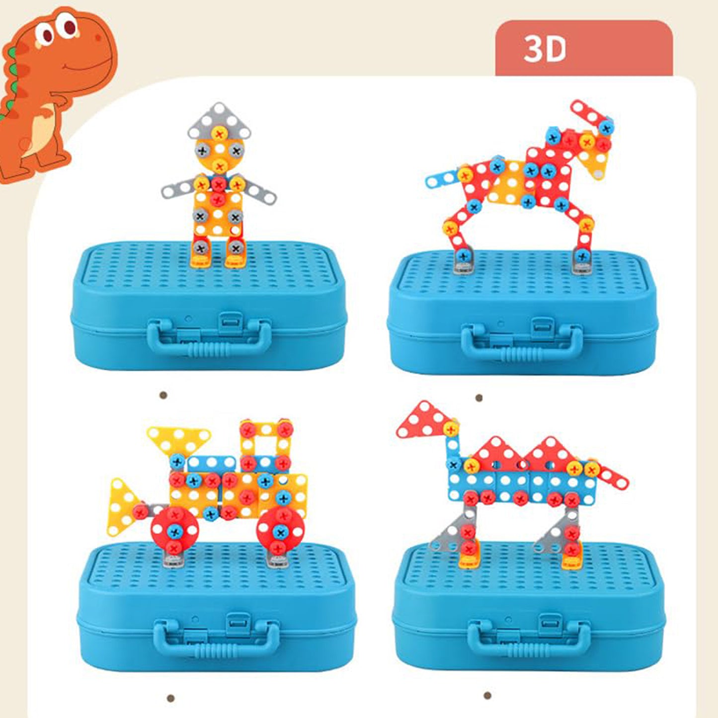 Creative Screw Puzzle Dinosaur Suitcase Toy Set