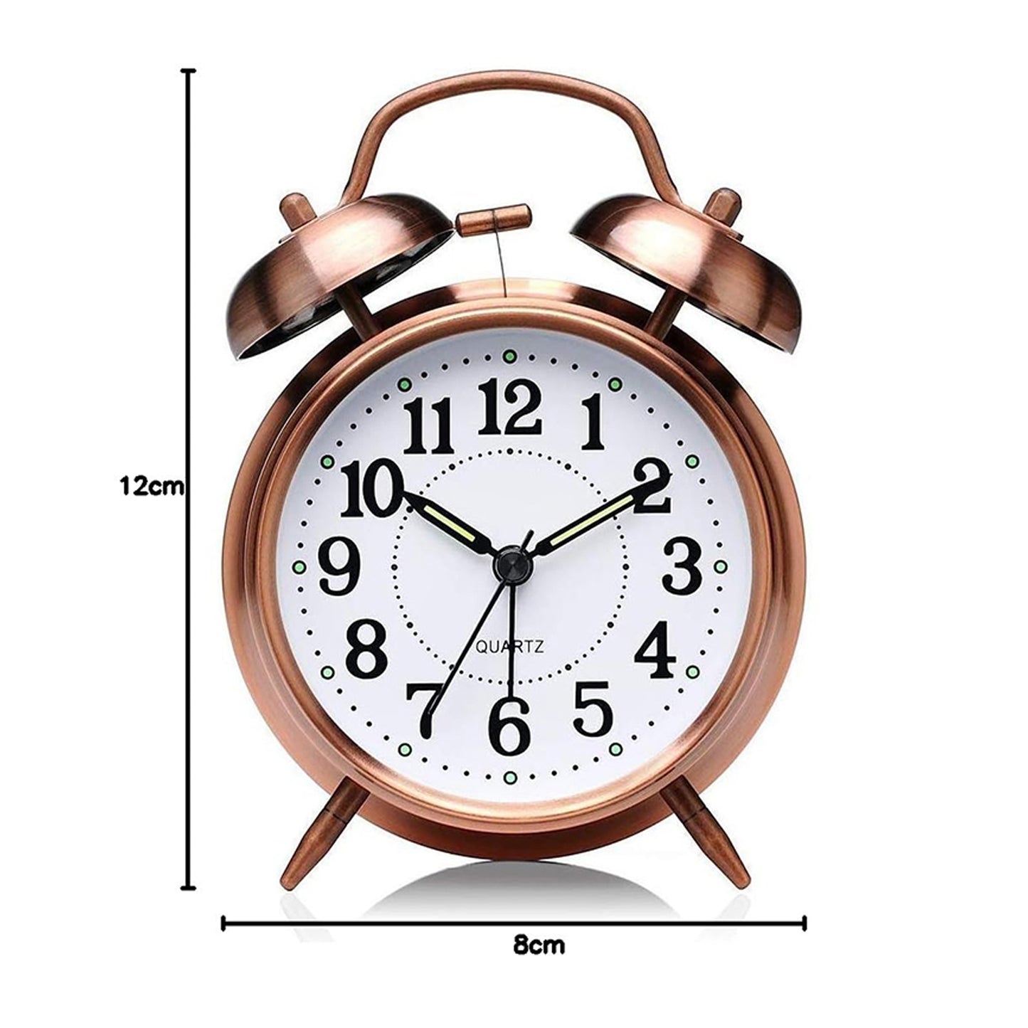Alarm Clock Twin Bell Metal Frame With Light (Copper)
